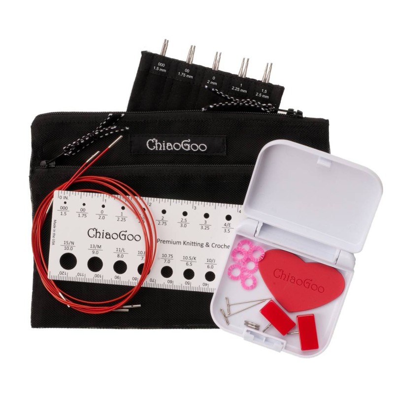 ChiaoGoo Twist RedLace MINI Set de kleine maatjes RVS Lace naaldpunten ChiaoGoo Twist RedLace MINI Set de kleine maatjes RVS Lace naaldpunten