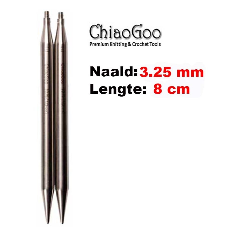ChiaoGoo TWIST Lace verwisselbare breinaaldpunten van 8 cm lengte. ChiaoGoo TWIST Lace verwisselbare breinaaldpunten van 8 cm lengte.