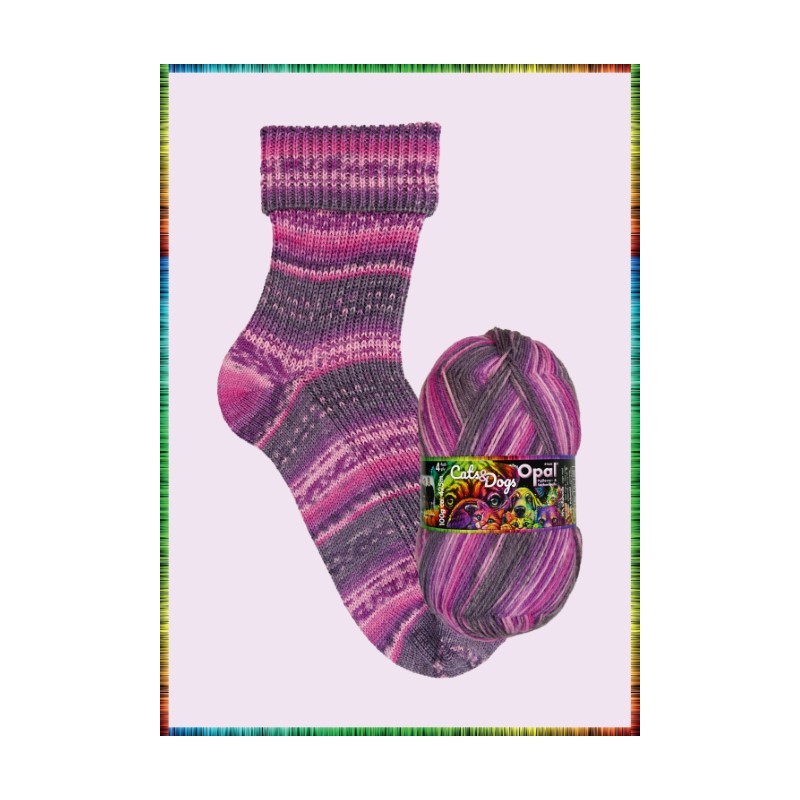 Opal Cats and Dogs met heldere en unieke kleuren van Opal sokkenwol. Opal Cats and Dogs met heldere en unieke kleuren van Opal sokkenwol.
