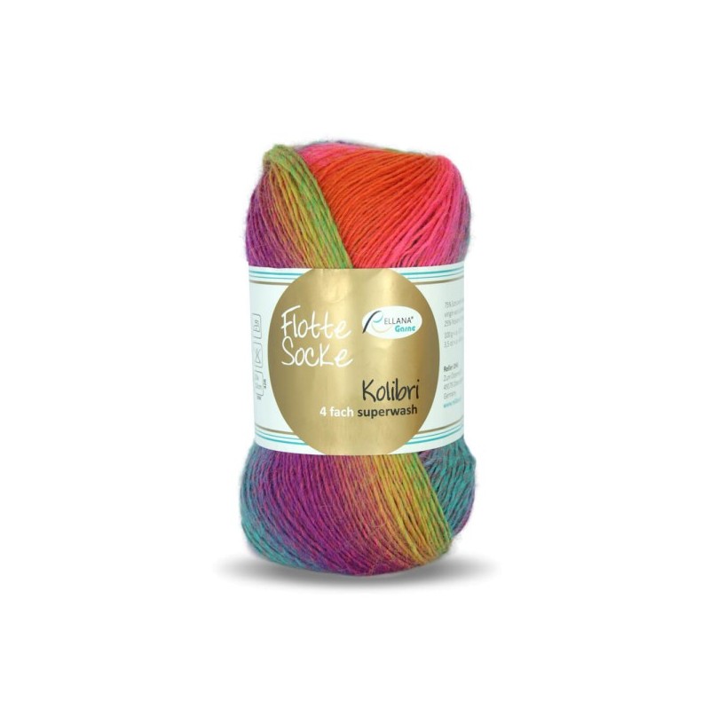 Rellana Flotte Socke Kolibri sokkenwol met lang verlopende kleuren.