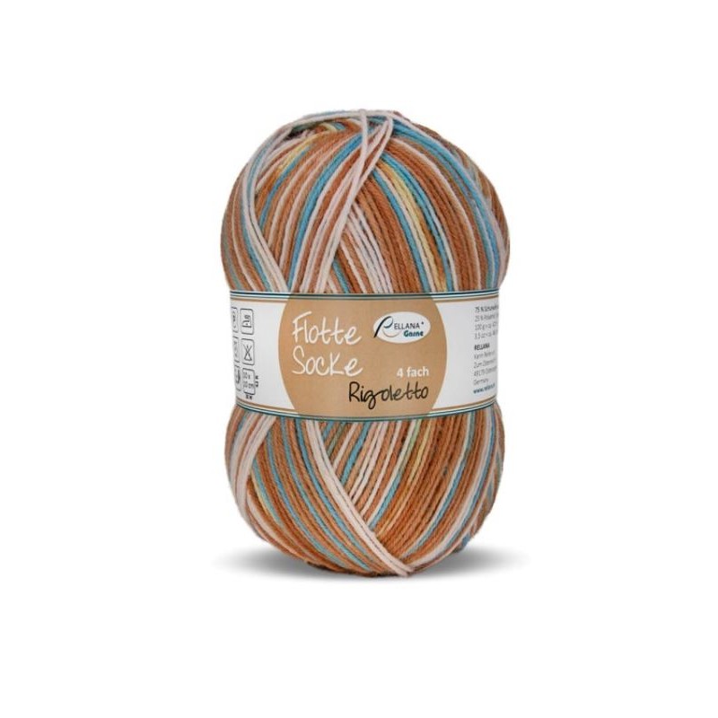 Rellana Flotte Socke Rigoletto garen met heldere en frisse kleuren. Rellana Flotte Socke Rigoletto garen met heldere en frisse kleuren.