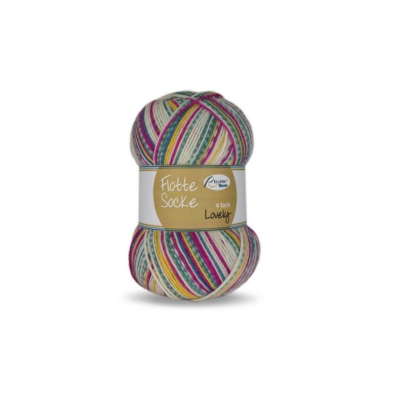 Kleurrijk sokkengaren Lovely van Rellana met katoen maar zonder wol. Kleurrijk sokkengaren Lovely van Rellana met katoen maar zonder wol.