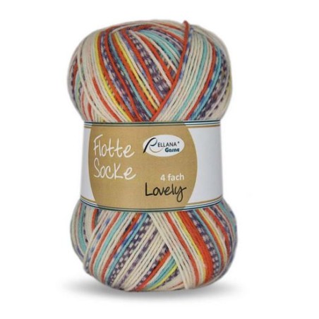 Kleurrijk sokkengaren Lovely van Rellana met katoen maar zonder wol.