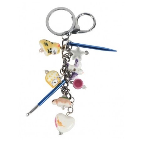 Schattige bedels en mini brei- en haaknaald aan een sleutelhanger van Knitpro.