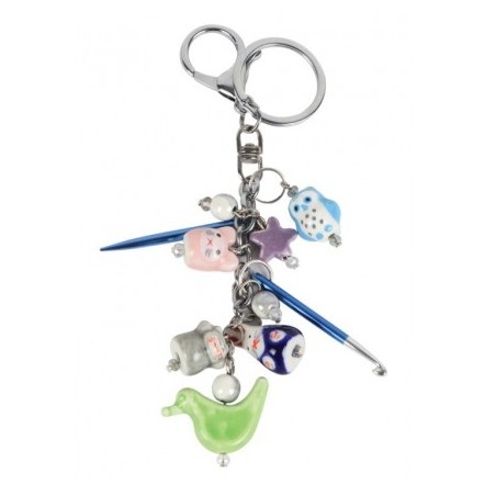 Schattige bedels en mini brei- en haaknaald aan een sleutelhanger van Knitpro.